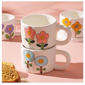 Floral Ceramic Mug Set - Multicolor